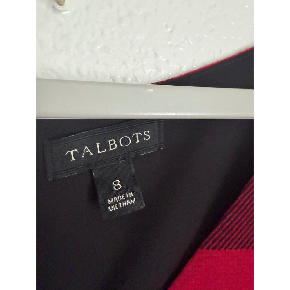 Talbots Red Black Buffalo Plaid Pleated Midi Dress Sleeveless V-Neck Size 8 - Picture 5 of 10
